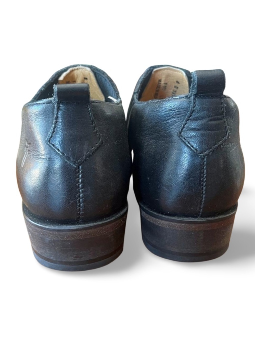 Frye Black Leather Ankle Booties Slip-On Low Heel Western Minimalist shortie - Picture 7 of 8